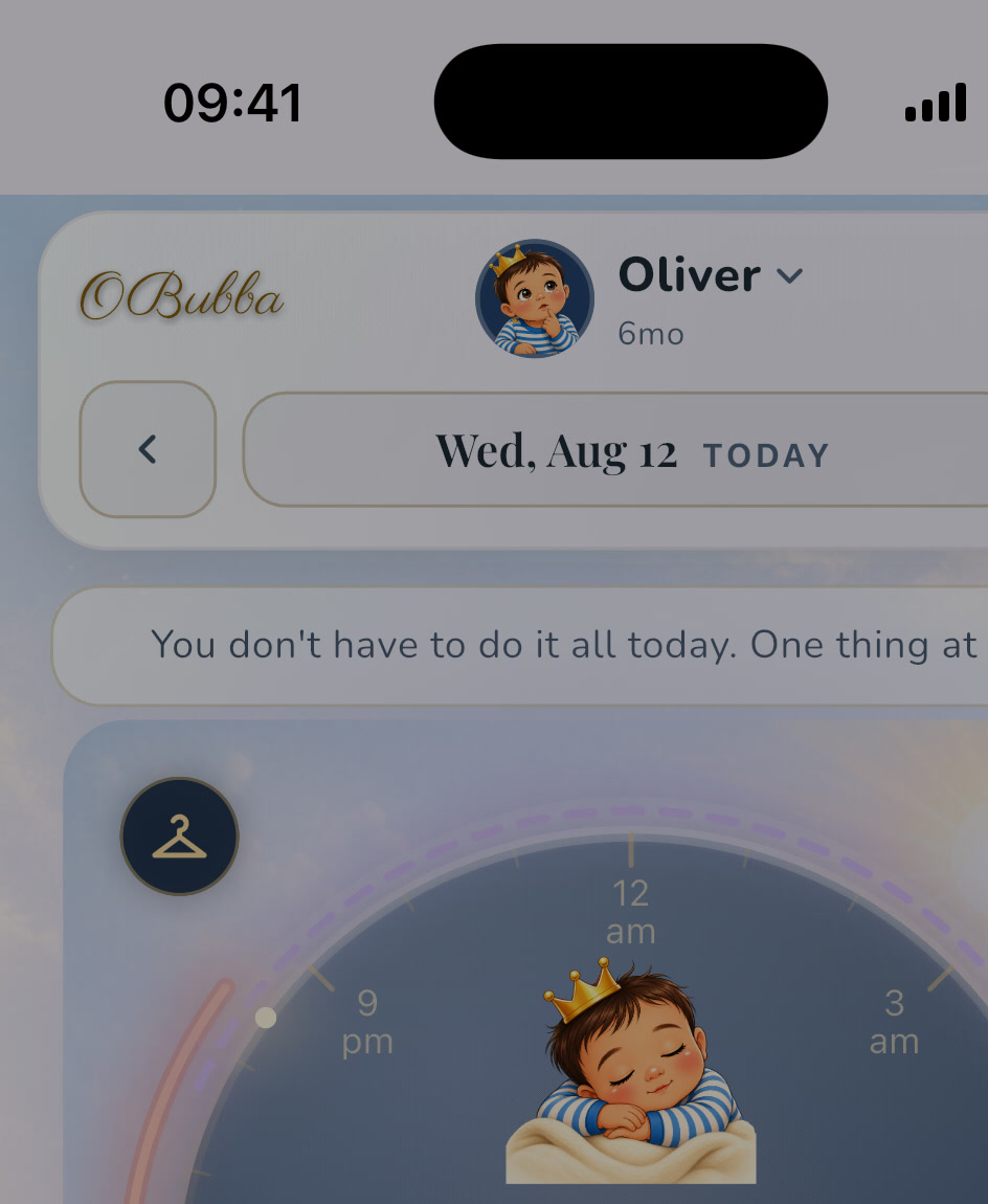 The current OBubba live nap timer, which records the real sleep first before optional wake mood, quality, settling and location context are added