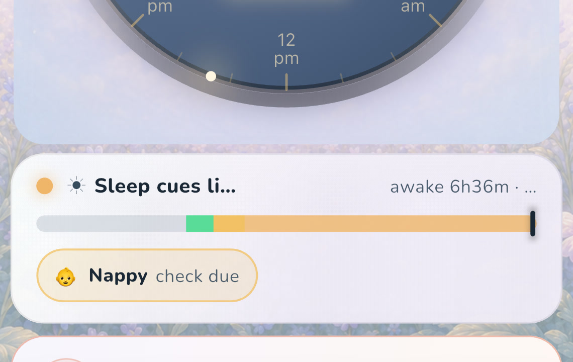 A genuine app view showing OBubba's live readiness meter on the Track screen, with the sleep window and the most relevant care heads-ups together.
