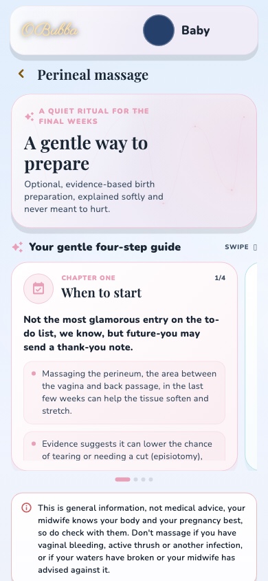 OBubba's real perineal-massage guide, with a calm four-chapter explanation of timing, preparation, technique and stopping if it hurts.