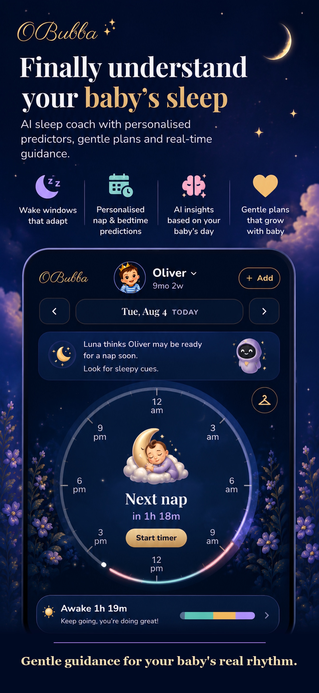 OBubba's real sleep rhythm view showing a baby's personal pattern rather than a generic schedule.
