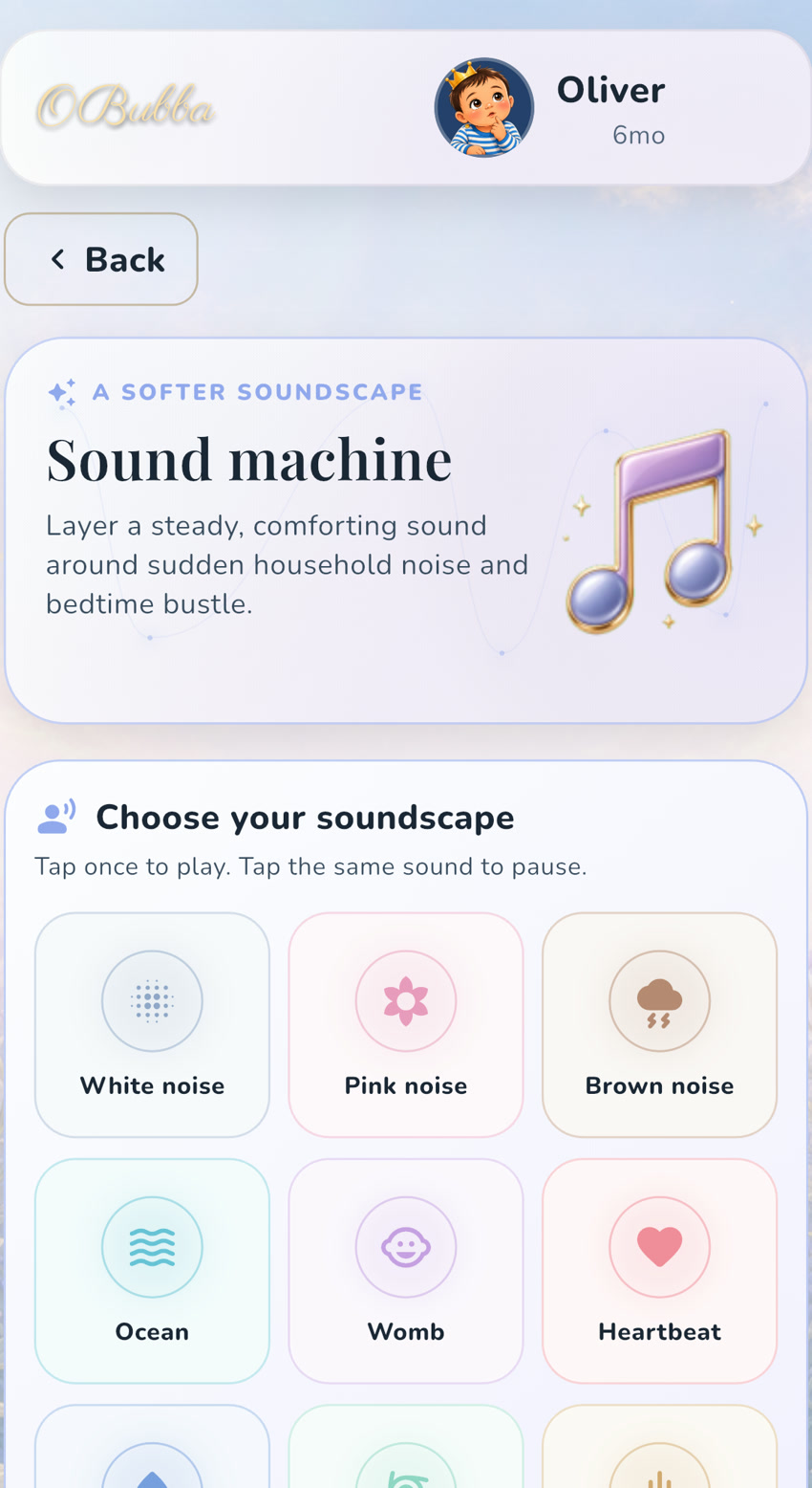 The real OBubba Sound Machine showing its sound library and playback controls.