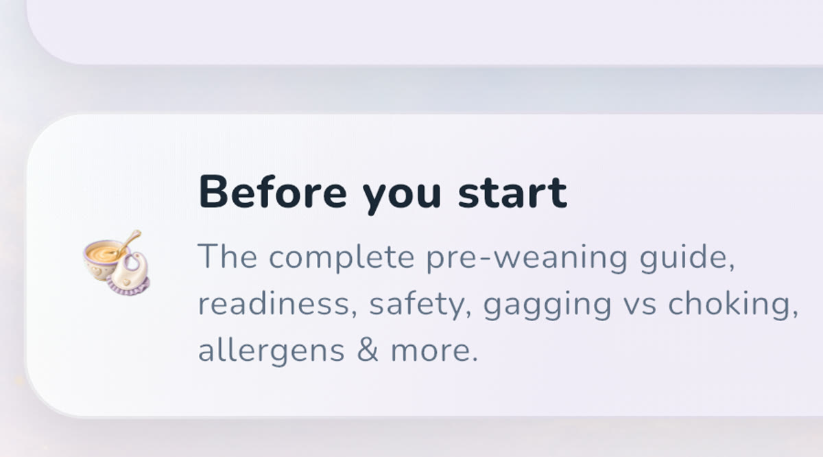 The real OBubba pre-weaning safety gateway, which brings readiness, gagging versus choking, allergens and safe preparation together before families begin solids.