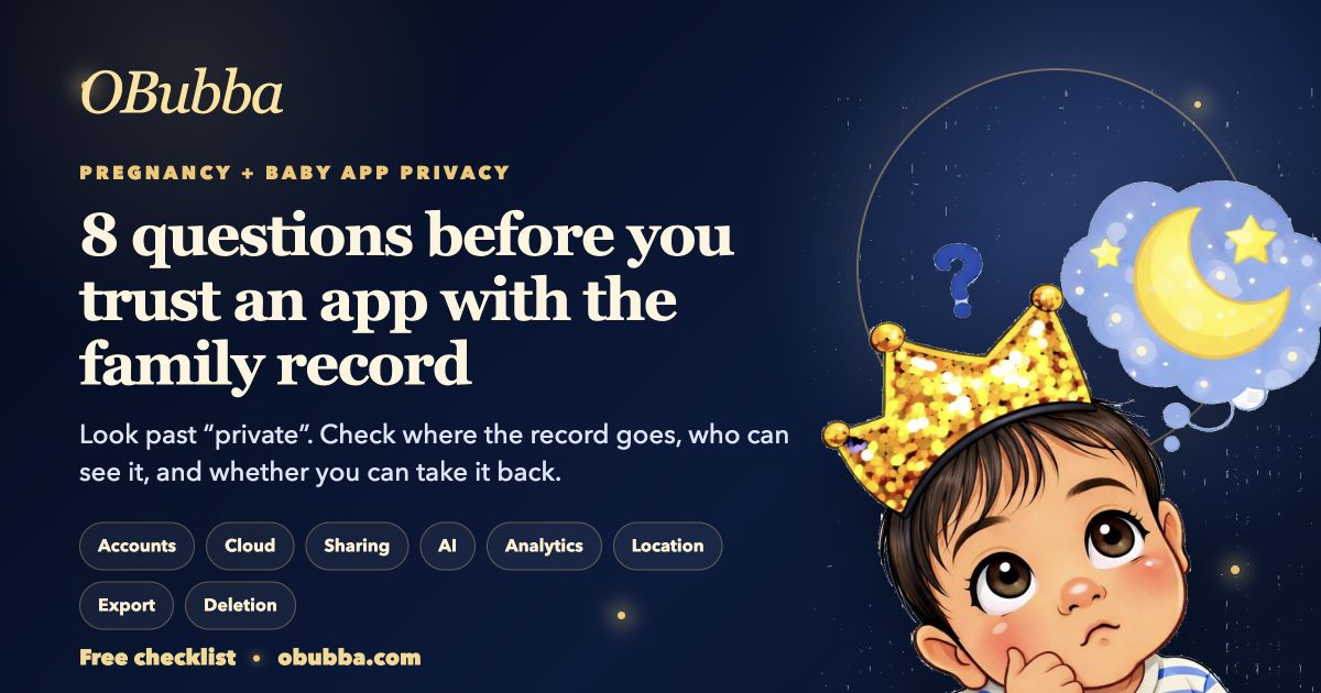 OBubba pregnancy and baby app privacy checklist with eight questions